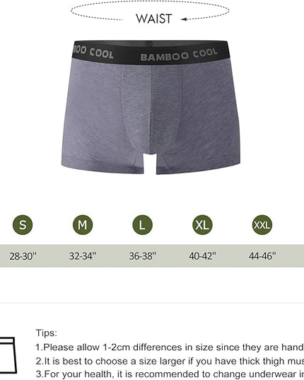 BAMBOO COOL Men's Ultra Breathable Underwear,No Riding Up Boxer Briefs with ComfortFlexible Waistband,Multipack