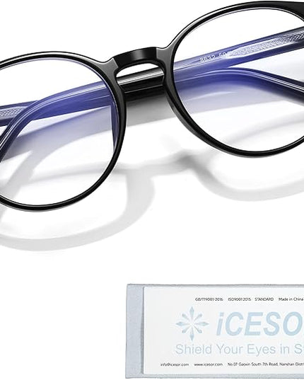Icesor Round Blue Light Blocking Glasses Lightweight Chic Frame Anti Eye Strain Protection Computer Gaming for Women and Men