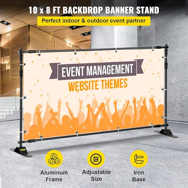 VEVOR Backdrop Stand 10 x 8 Ft, Height Adjustable Background Stand with 1 Carrying Bag, Photo Backdrop for Party Wedding Studio Trade Show