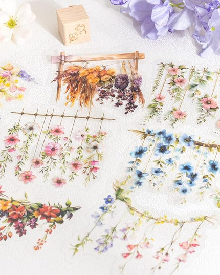 AuriicLeaf Hanging Floral PET Stickers Set, 60PCS Botanical Flower Stickers for Scrapbooking, Journaling, DIY Crafts, and Art Supplies