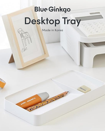 BLUE GINKGO Desk Tray – Korean-Made Organizer for Notes, Pens, Pencils, and Accessories (Double-sided, White)