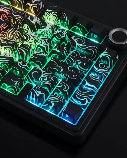 Tsungup Shine Through PBT Keycaps,138 Keys Custom Cool Dragon Pattern Side Printed Keycaps,Cherry Profile Key Caps Keyboard Keycap Set for 60% 65% 75% 80% 100% MX Switches Mechanical Keyboard(Black)