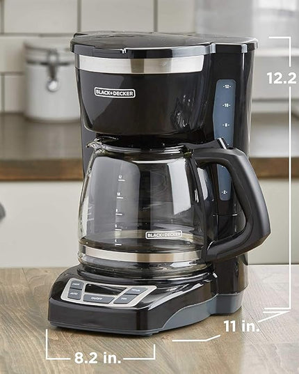 BLACK+DECKER 12-Cup Digital Coffee Maker, Programmable, Washable Basket Filter, Sneak-A-Cup, Auto Brew, Water Window, Keep Hot Plate, Black