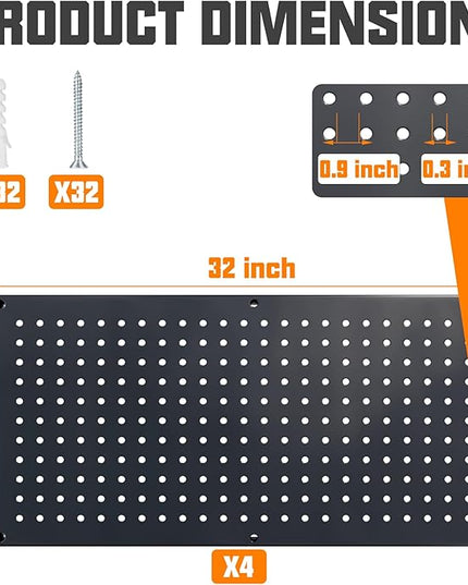 Metal Pegboard Storage System, Garage Wall Organizer, Tool Storage Panels for Workbench (Black 31.5"x15.75"-4PCS)