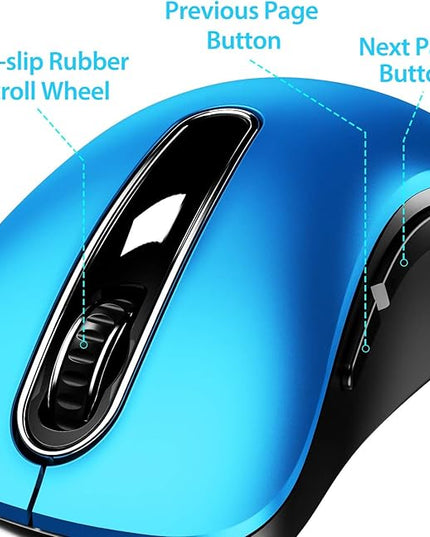 memzuoix 2.4G Portable Wireless Mouse, 1400 DPI Mobile Optical Cordless Mice with USB Receiver for Computer, Laptop, PC, Desktop, MacBook, 5 Buttons, Blue