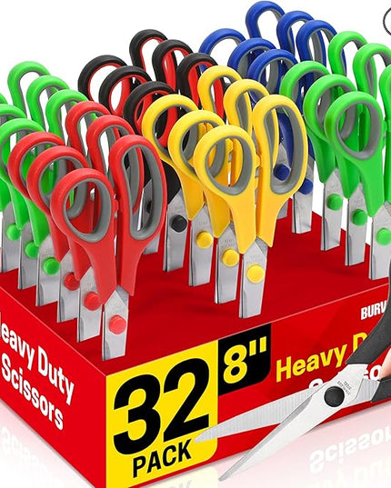 Scissors Bulk Set of 32-Pack, 8" All Purpose Multipurpose Sharp Sewing Craft Fabric Scissors for Office Home High/Middle School Student Office Teacher Art Supplies, Right/Left Handed