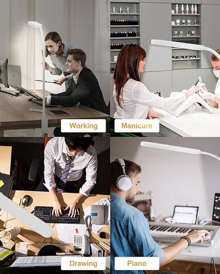 SKYLEO Led Desk Lamp - 33.5" Desk Light - Flexible Gooseneck - 5 Color Modes X 11 Brightness Levels - 1300LM - Timmer & Memory Function - 12W Clip on Light - White