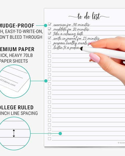 321Done To Do List Notepad, Made in USA - 5.5x8.5, Simple Checklist, Cute Modern Design for Organizing, Planning, College Ruled, Thick Heavy Paper - 50 Sheets