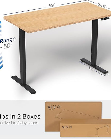 VIVO Electric 60 x 24 in Dual Motor Sit Stand Desk, Memory Height Adjustment, 2B Series, Bamboo Top Black Frame, DESK-KIT-2B6O