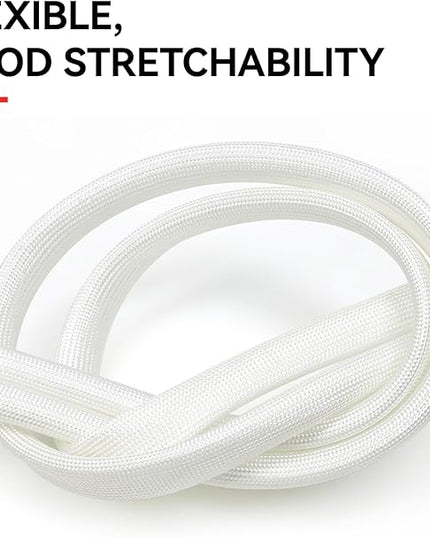 Braided Fiberglass Sleeve, 10ft High Temp Cable Sleeve, Flexible Cable Management Cable Protector for Car Wire Loom Protection (White, 1/4")