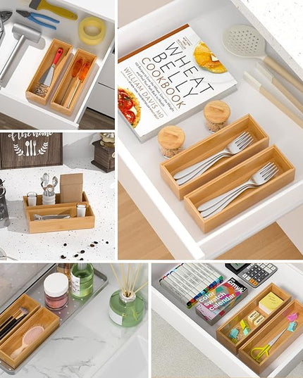 Silverware Tray for Drawer, Stackable Kitchen Bamboo Drawer Organizer 9" x 3" x 2" Set of 2