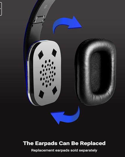 August EP650 Bluetooth Wireless Over-Ear Headphones with aptX Low Latency, NFC, Multipoint Pairing, Wired Option, Built-in Microphone - Blue