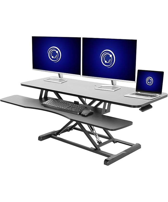 VIVO 48 inch Desk Converter, K Series, Height Adjustable Sit to Stand Riser, Dual Monitor and Laptop Workstation with Wide Keyboard Tray, Black, DESK-V048KB
