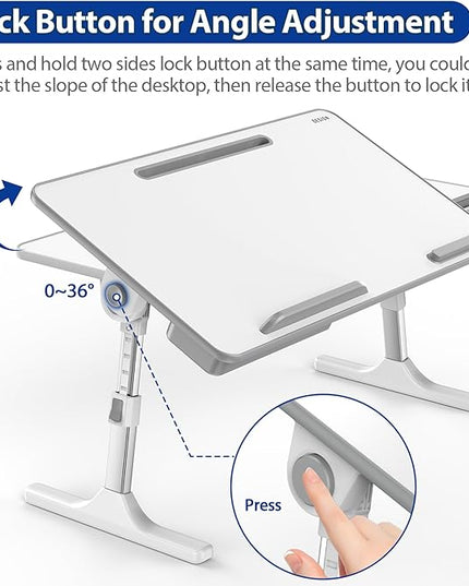 Besign LT05 Adjustable Laptop Table, Lap Desk, Portable Standing Bed Desk, Foldable Sofa Breakfast Tray, Notebook Computer Stand for Reading and Writing, Medium Size, White