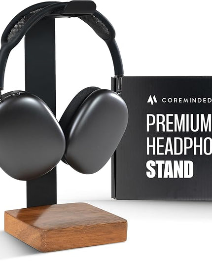 Universal Headphone Stand for Desk, Solid Wood Gaming Headset Stand, Heavy Duty Wooden Headphones Holder, Compatible with Airpods Max and More