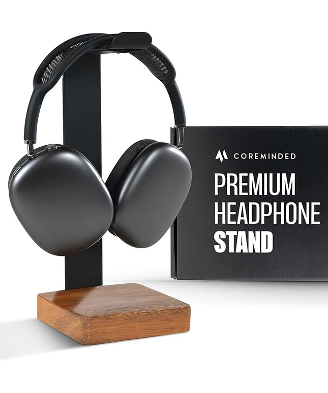 Universal Headphone Stand for Desk, Solid Wood Gaming Headset Stand, Heavy Duty Wooden Headphones Holder, Compatible with Airpods Max and More