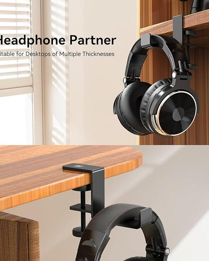 OneOdio MTL99 Foldable Headphone Stand, Metal Headset Holder Space-Saving Table Hook, Clamp-on Under Desk Hanger, Universal Fit Gaming Headphones Mount, Black