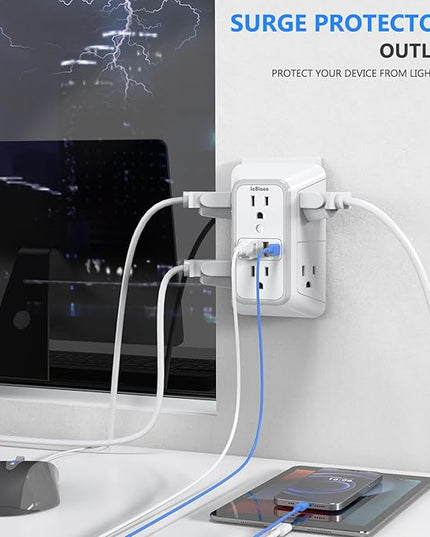 3 Pack Surge Protector Outlet Extender, 6 Outlet Splitter with 4 USB Ports (2 USB C), Multi Plug Wall Outlet 1050J Power Strip, USB Wall Charger for Home Office Kitchen Travel