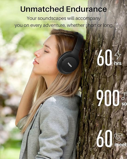 TOZO Hybrid Active Noise Cancelling Headphones, Wireless Over Ear Bluetooth Headset, 60H Playtime, Hi-Res Audio Custom EQ via App Deep Bass Comfort Fit Ear Cups, for Home Office Travel