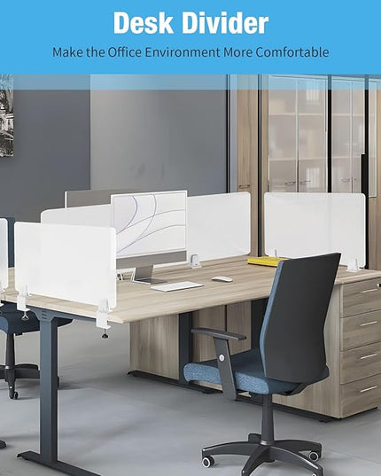Desk Divider 4 Pcs Desk Privacy Panel 23.6''L x 15.8W'' Office Partitions Frosted Acrylic Panel Pack of 4 Desk Divider Partition with Adjustable Universal Base