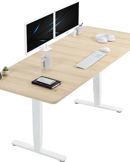 VIVO Electric 71 x 30 in Dual Motor Sit Stand Desk, Memory Height Adjustment, 2B Series, Light Wood Top White Frame, DESK-KIT-2W7C