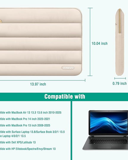 MOSISO 13.3 inch Laptop Case, 13-13.3 inch Puffy Laptop Sleeve Compatible with MacBook Air 13 13.6 M4 M3 M2 M1/Pro 13/Pro 14, HP Dell ASUS Lenovo,Polyester Horizontal Bag with Small Case, Sand