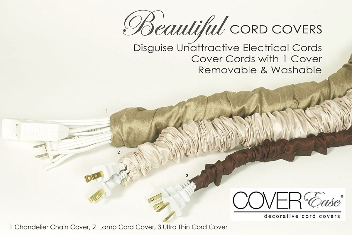 Gold/Golden COVEREase Cord Cover 9 ft Faux Silk Fabric Lamp Cord Cover - Cable Sleeve, Wire Cover, Cord Hider for Cable Management for Electrical Lighting Fixtures (1 Pack)