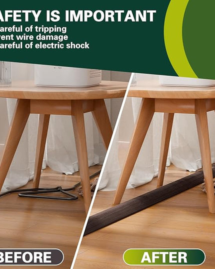 Floor Cord Cover Cable Cavity Self Adhesive Hider - Electric Cord Covers for Living Rooms, Offices - Cable Cover Protector (Black Wood, 1.18" x 10')