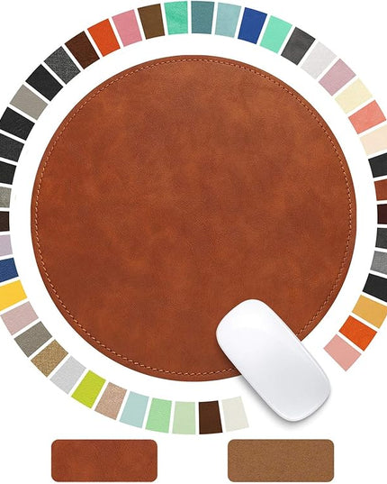 Mouse Pad，Round Mouse Pad，PU Mouse Pad，Leather Mouse Pad with Stitched Edge Micro-Fiber Base with Non-Slip Waterproof，Mouse Pad for Computers，Laptop，9 x 9 Inch (Caramel Brown)