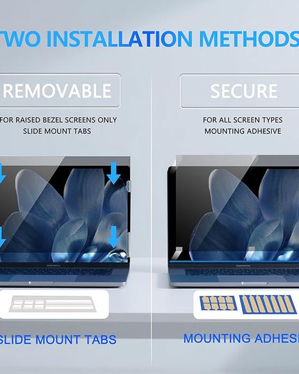 4-Way Laptop Privacy Screen Shield 13.3 Inch, Removable 16:9 Aspect 360° Privacy Filter Screen Protector for 13.3 Inch Laptop Computer, Anti Glare Blue Light Slide Mount Tabs Cover for Generic Laptop