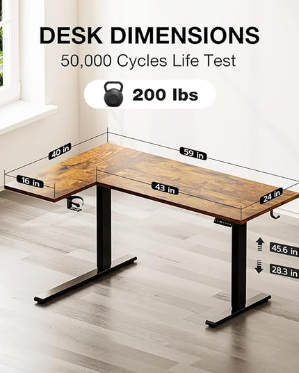 Muvai 59 Inch L Shaped Standing Desk Adjustable Height with Cable Management Tray,Gaming Electric Corner Standing Desk, Sit Stand Computer Table with Reversiable Splice Board,Rustic Brown