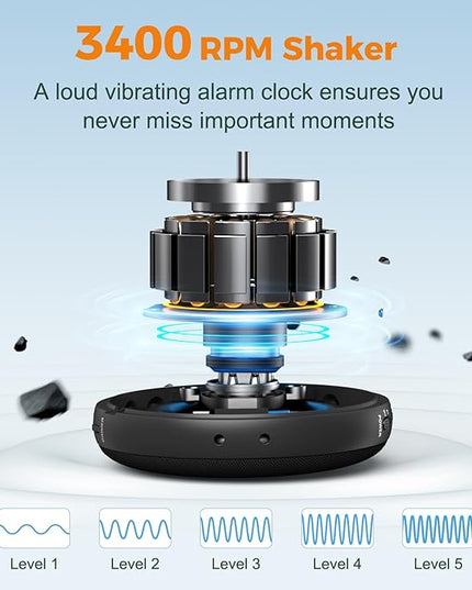 Gianna Vibrating Alarm Clock for Heavy Sleepers - 110dB Loud Alarm Clock, 3 Wake Modes, Auto-Dimming, Rechargeable Battery Operated Bed Shaker for Bedroom and Travel