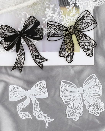 20Pcs Lace Bow Stickers for Scrapbooking Junk Journal Supplies Black White Bows PET Stickers for Journaling Scrapbook Sticker Pack Collage Vintage Decorative Sticker Stationery Decals for Crafts