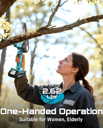 Seesii Mini Chainsaw, 6-inch Mini Chainsaw Cordless, Handheld Electric Power Chain Saw with 2 Batteries, for Tree Trimming Wood Cutting, Best Gifts for Father, Dad, Husband, Men