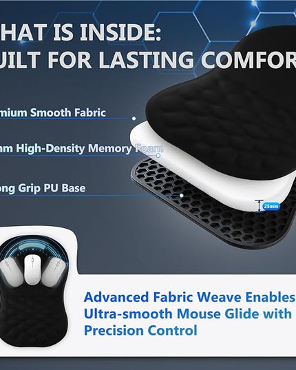 Ergonomic Mouse Pad with Wrist Rest, Dual-Slope Design for Pain Relief- Large 12x8 Inch Size with Reinforced Memory Foam & Non-Slip Base for Office Desk/Gaming (Black)