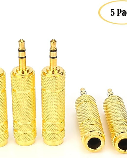SiYear (5 Pack 3.5mm 1/8" Male Plug TRS to 6.35mm 1/4" Female Stereo Jack Adaptor-Gold Plated Converte,for Audio Earphone,Headphones ect