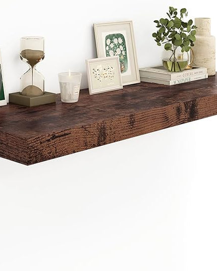 Heimlove 12" Deep Floating Shelves for Wall Shelf Over Toilet Wall Mounted Farmhouse Long 55 inches Set of 1, Farmhouse Shelves with Invisible Brackets for Living Room, Kitchen, Bedroom,Rustic Brown
