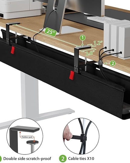 KEEGH Extra Large 48" Under Desk Cable Management Tray - Under Desk Cord Management - Clamp/Screw Mount - Support Upto 70lbs - Fabric Wire Management - Cable Raceways Tray Cord Hiders for Office/Home