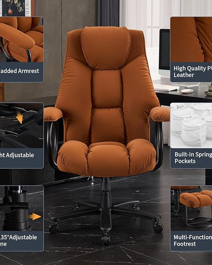 Office Chair Big and Tall, High Back Ergonomic Office Chair with Padded Armrest, 400 lbs,PU Leather (Khaki)