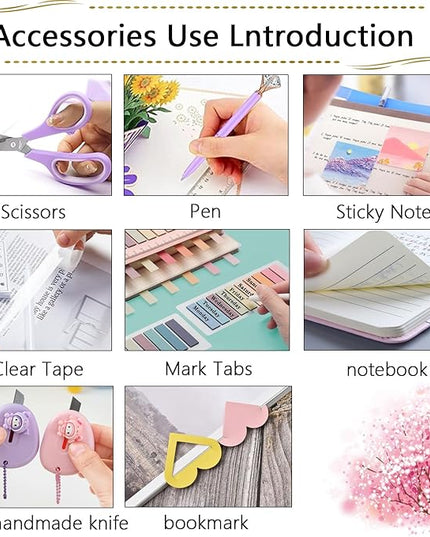 Office Supplies,Desk Accessories,Stapler and Tape Dispenser Set,1000 Staples,Staple Remover,Pen Holder,Folding Phone Holder,Journal Notebook,Ballpoint Pen,Scissor,Ruler,Clear Tape,Sticky Notes,Ect