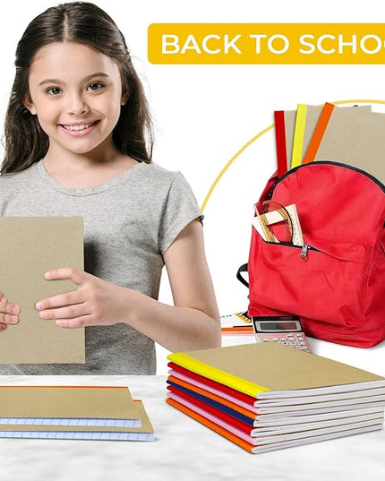 Rosmonde 50 Pack A5 Kraft Journal, Extra Pages - 120 Pages (60 Sheets), Long Lasting, Wide Ruled, 8 x 5.7 Kraft Notebook, Bulk Journal Notebook A5, Bulk Composition Notebooks, Bulk Notebook for School