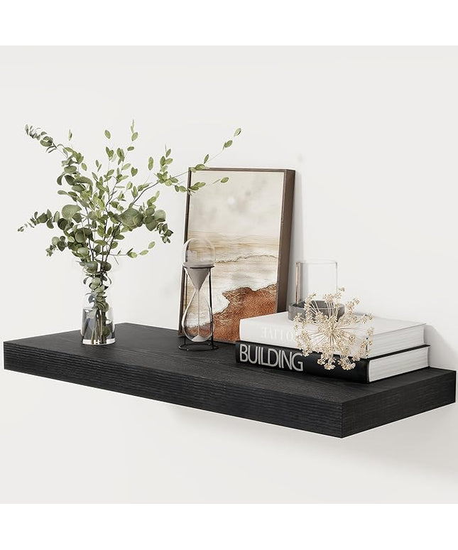 Fun Memories 30 Inch Floating Shelves Black, 12 Inch Deep Floating Shelf for Books, 30 x 12 x 2 Deep & Thicked Wall Shelves for Bathroom, Living Room, Kitchen, Set of 1