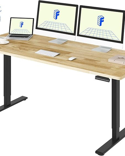 FLEXISPOT E3 Solid Wood Dual Motor 71 x 30 Electric Standing Desk Sit Stand Desk, Holds 220 lbs, Adjustable Height w/Memory Presets, Butcher Block Rubberwood Desktop & Black Frame, Ships in 2 Boxes