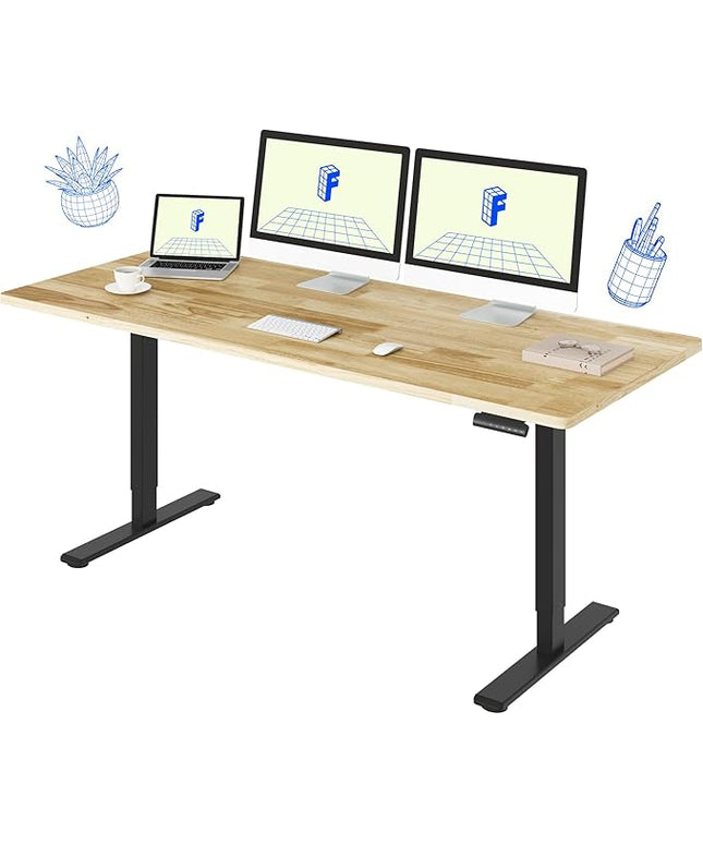 FLEXISPOT E3 Solid Wood Dual Motor 71 x 30 Electric Standing Desk Sit Stand Desk, Holds 220 lbs, Adjustable Height w/Memory Presets, Butcher Block Rubberwood Desktop & Black Frame, Ships in 2 Boxes
