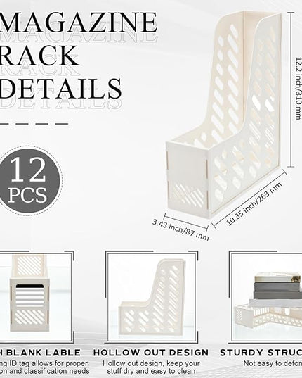 Glenmal 12 Pack Magazine Organizers Binder Organizer for Desk Plastic Vertical File Holder Magazine Racks Desk Accessories for Office, Home, or School (White)