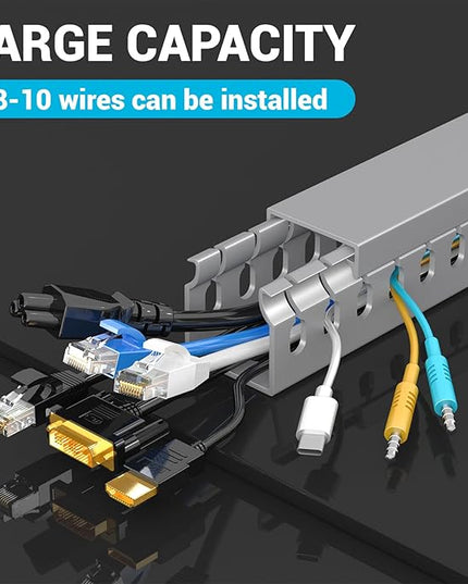 Open Slot Wire Duct Kit, 125.6"(8 x 15.7) Server Rack Cable Management, Cable Management Raceway for Hide Network HDMI VGA Cable, Wiring Raceway Cable Duct, Desk Wire Channel, 8 Pack, Grey