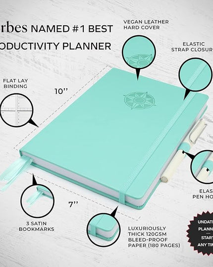 Smart Planner Pro – Medium 10 x 7 inches (B5) – Undated Agenda Daily Planner – Tested & Proven to Achieve Goals & Increase Productivity, Time Management & Happiness with Weekly, Monthly, Gratitude Sections, Back Pocket (Turquoise)