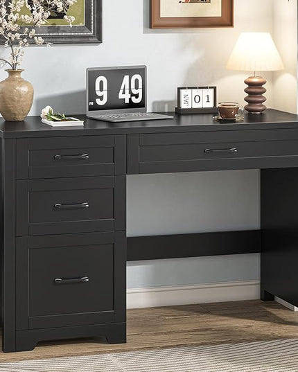 Vabches Farmhouse 47" Executive Desk with File Drawer, Workstation for Home Office, Study, Writing,Wood Computer Desk with 3 Storage Drawers.(Black