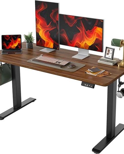 TIQLAB Electric Standing Desk, Adjustable Height Stand up Desk, 55 * 24 Inches Sit Stand Home Office Table with Splice Board, Black Walnut