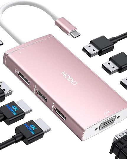 USB C Docking Station Dual Monitor Adapter for Dell HP, Laptop Docking Station 3 Monitors Quadruple Display USB C Hub Dongle to 4K HDMI+DisplayPort+VGA,3 USB2.0,100W PD, 8 in 1 Thunderbolt Dock
